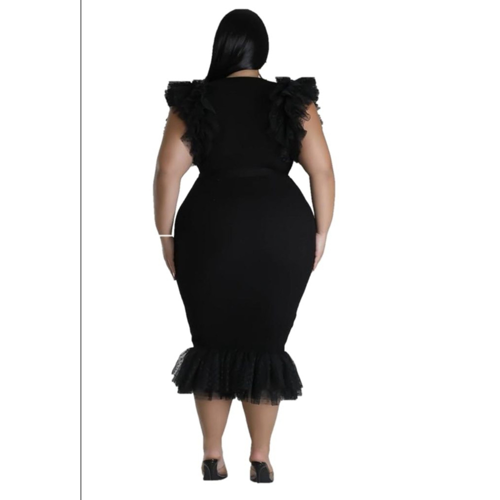 Good Time U.S.A Dress XL Black Ruffle Sleeve - Picture 2 of 9